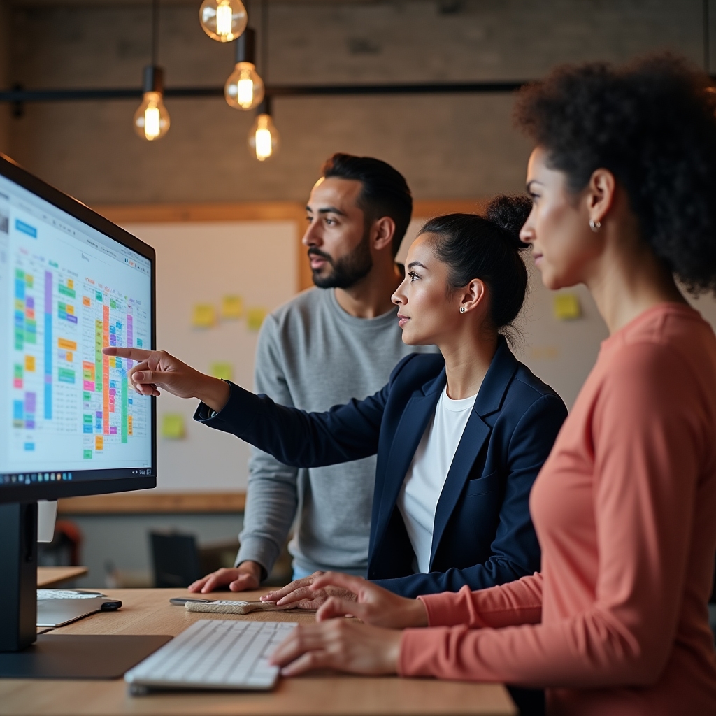 Content strategy team working on real estate project communications