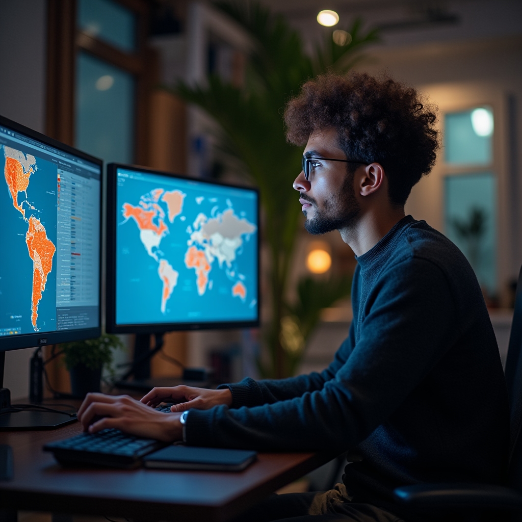 Real estate market analysis and content planning on a modern workstation